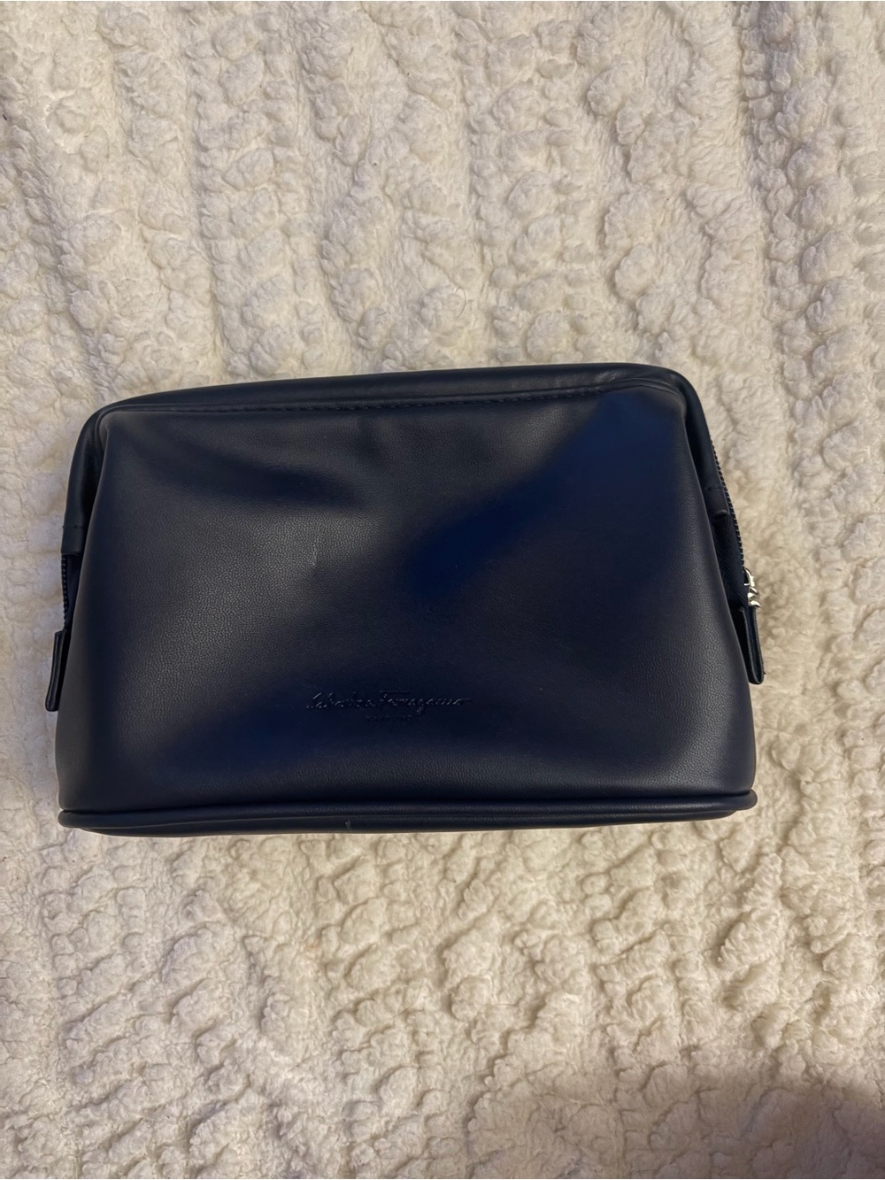 Salvatore Ferragamo Parfums Navy Leather Toiletry Bag
